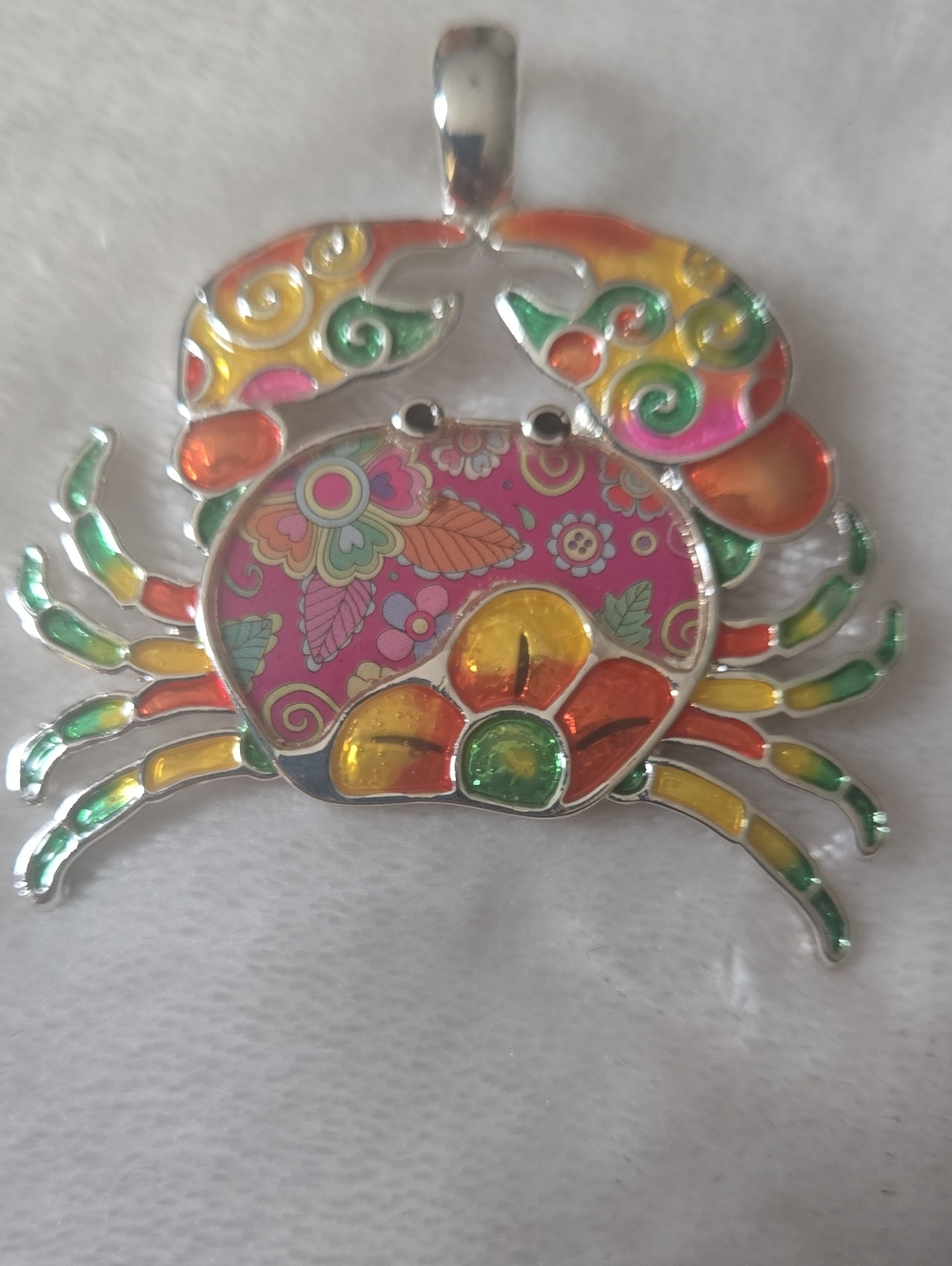 Colorful Crab Pendant/Charm  Silver Tone - Bright Multicolor